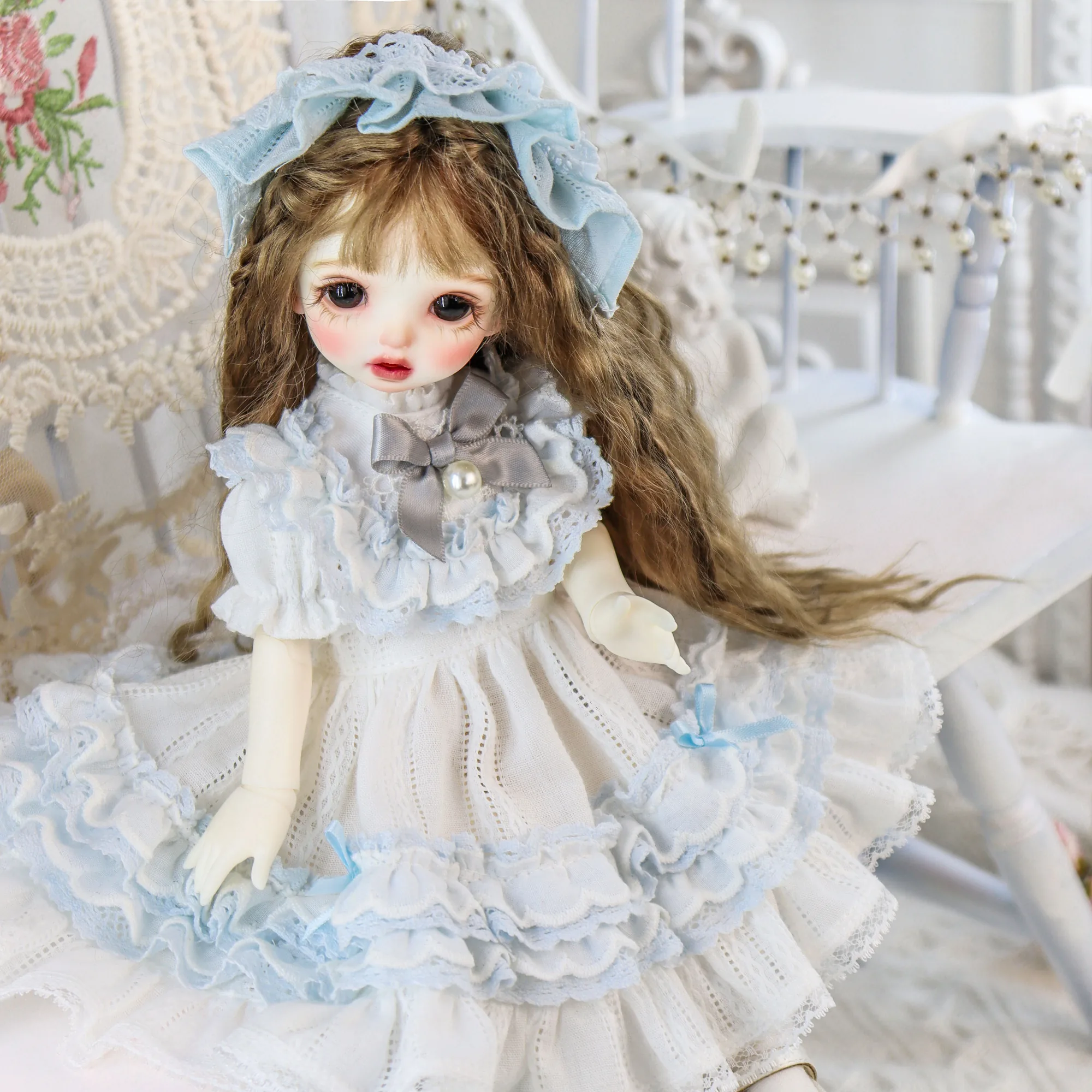 「Bangkrup Girl」White Blue (YOSD l 1/6) BJD Outfit - Image 3