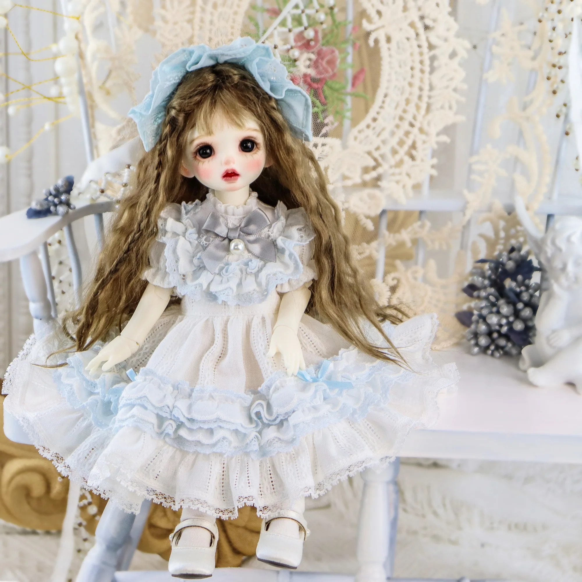 「Bangkrup Girl」White Blue (YOSD l 1/6) BJD Outfit - Image 4