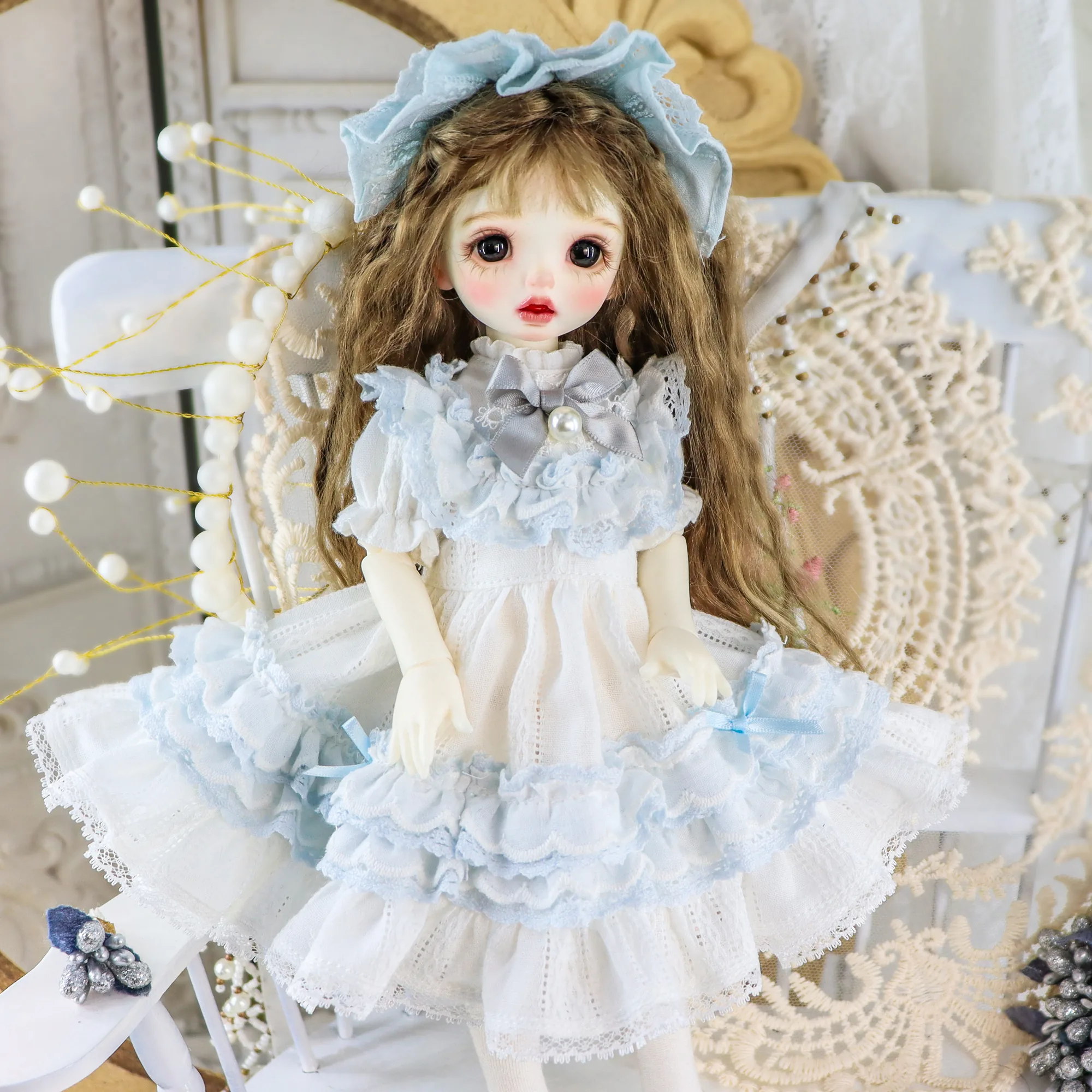 「Bangkrup Girl」White Blue (YOSD l 1/6) BJD Outfit - Image 5
