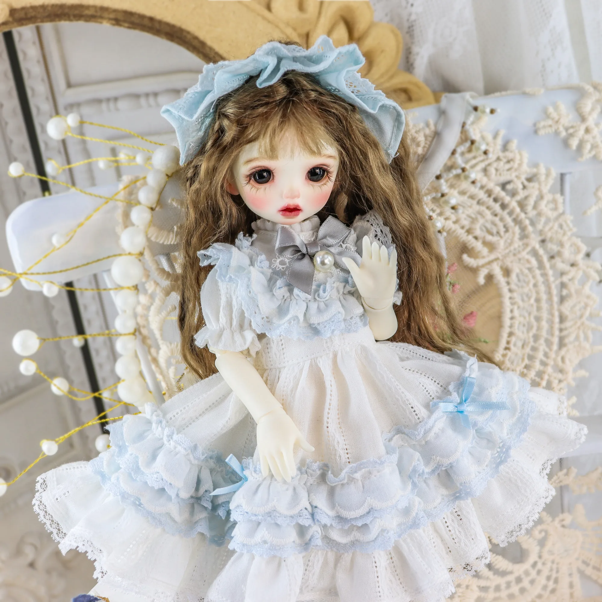 「Bangkrup Girl」White Blue (YOSD l 1/6) BJD Outfit - Image 6