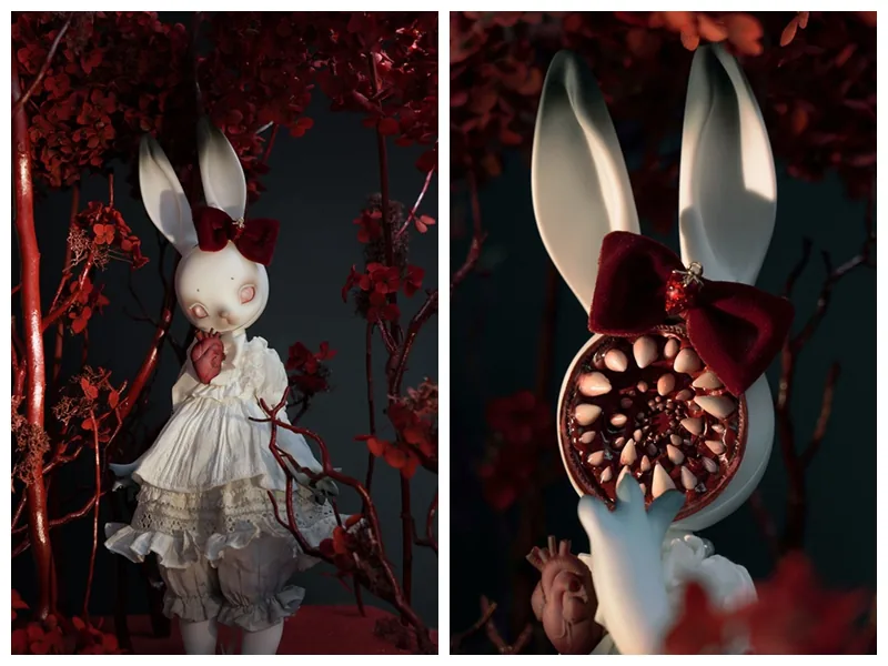 「Coral Reef」White Moon Cinnabar Open Eyes Rabbit BJD Doll (1/6) - Image 3